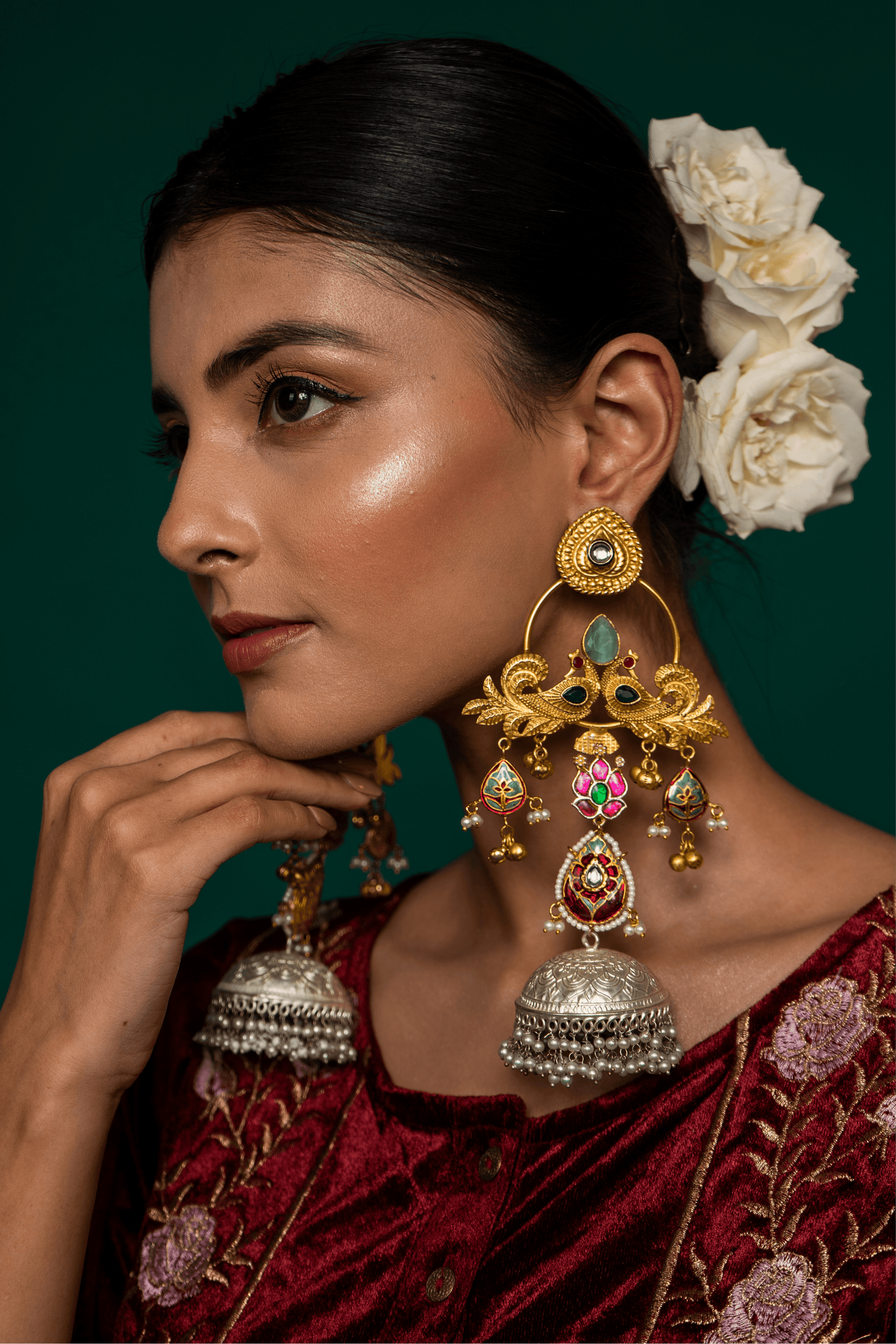 Manika Peacock Motif Jhumka Earrings - Pirohee by parul sharma