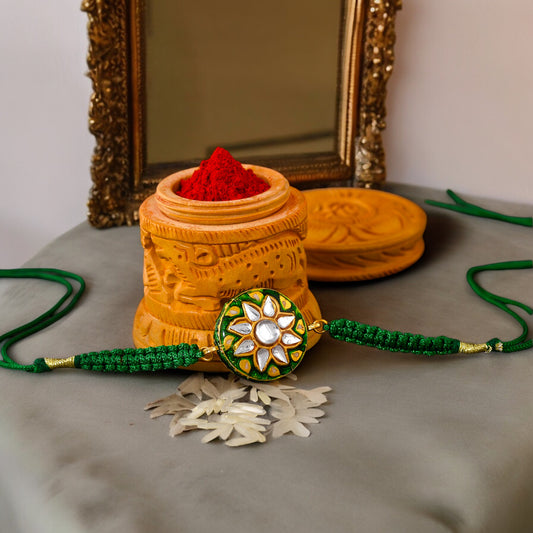 Majestic Gold plated Green Meenakari Rakhi