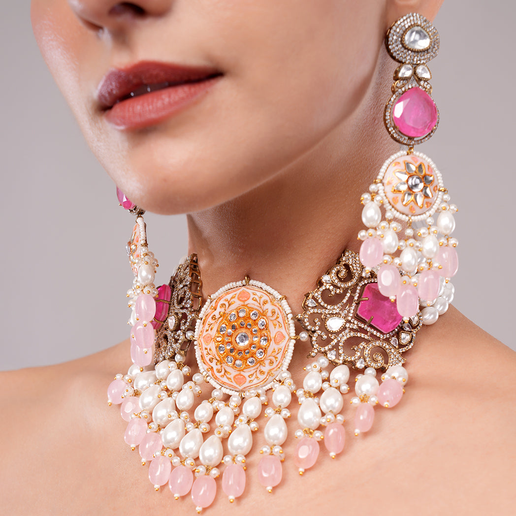 Sheeshbaagh Ivory Royal Meenakari & Pearl Set