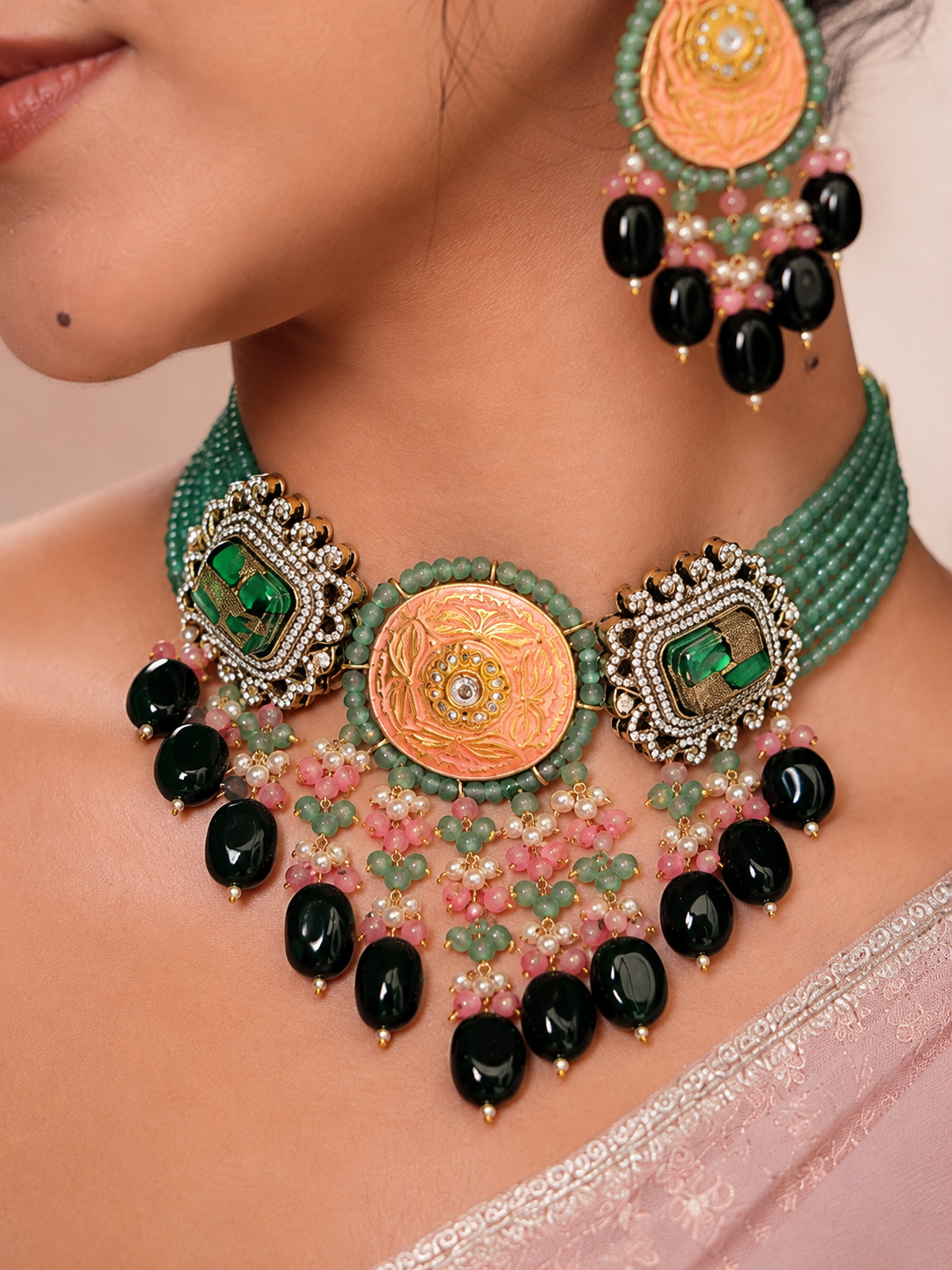 Mira Emerald Jade Necklace Set