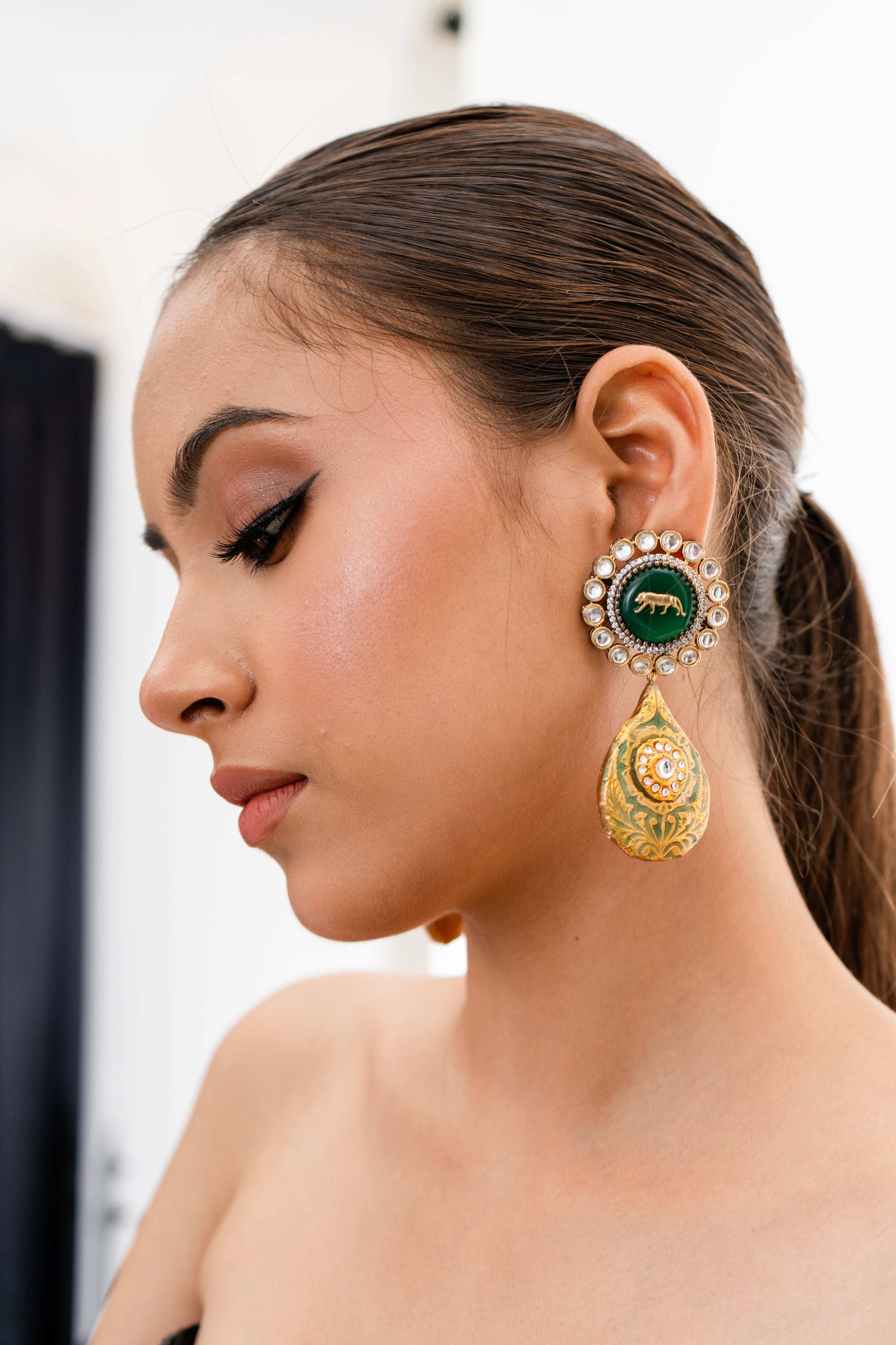 Zeeya Sabyasachi Inspired Green Fusion Earrings - Pirohee by parul sharma