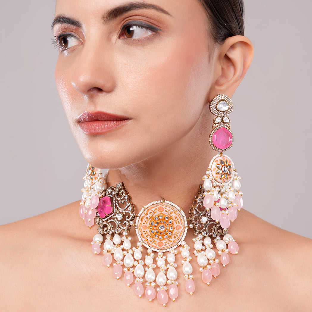 Sheeshbaagh Ivory Royal Meenakari & Pearl Set
