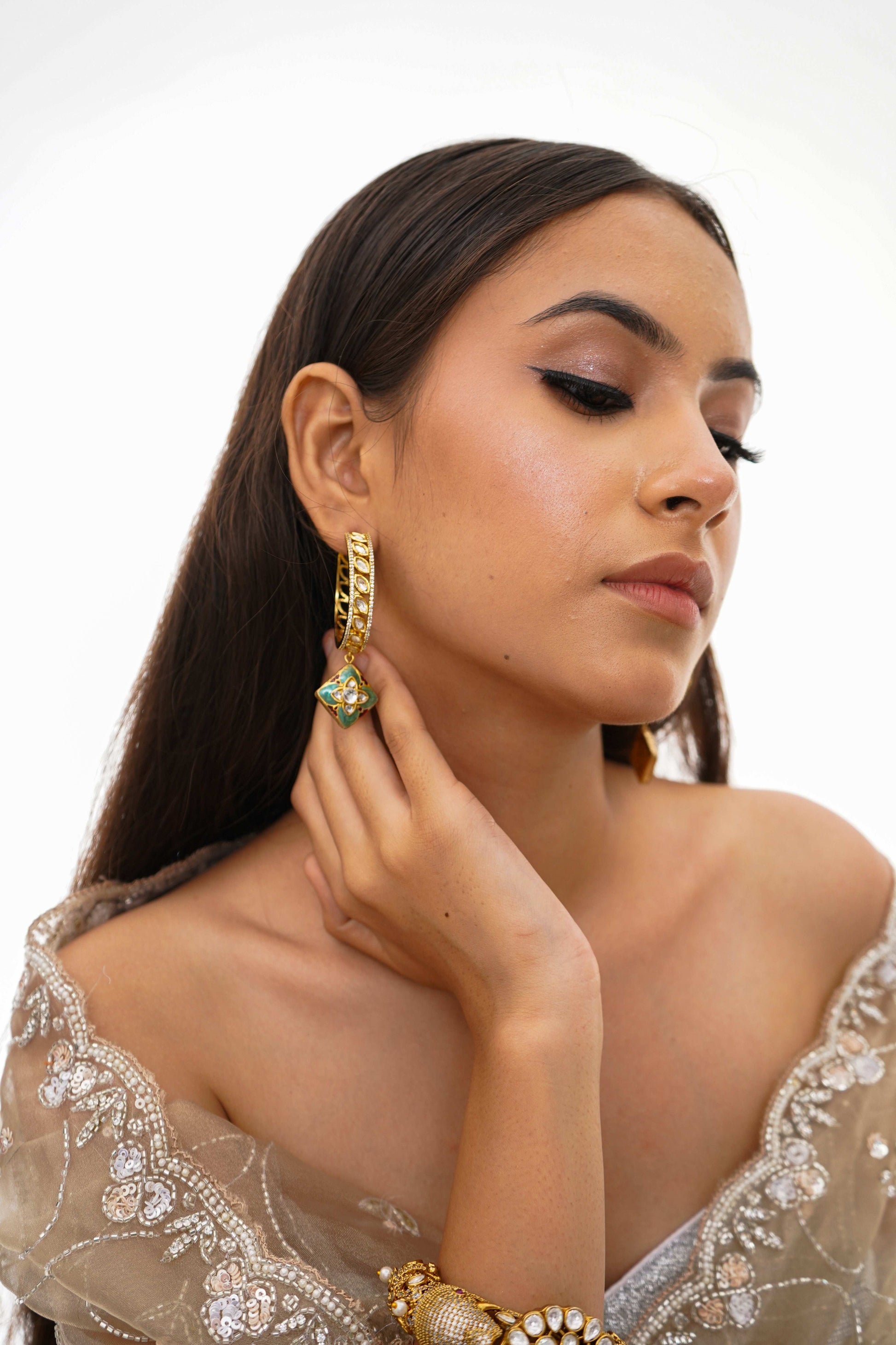 Gauhar Kundan Loop Earrings - Pirohee by parul sharma