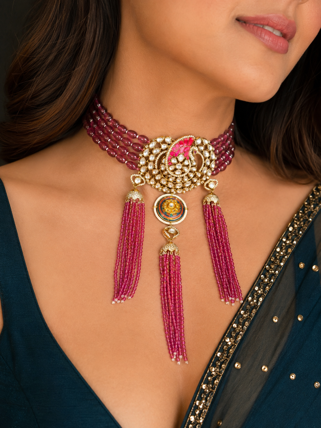 Veda Pink Polki Jadau Choker Set