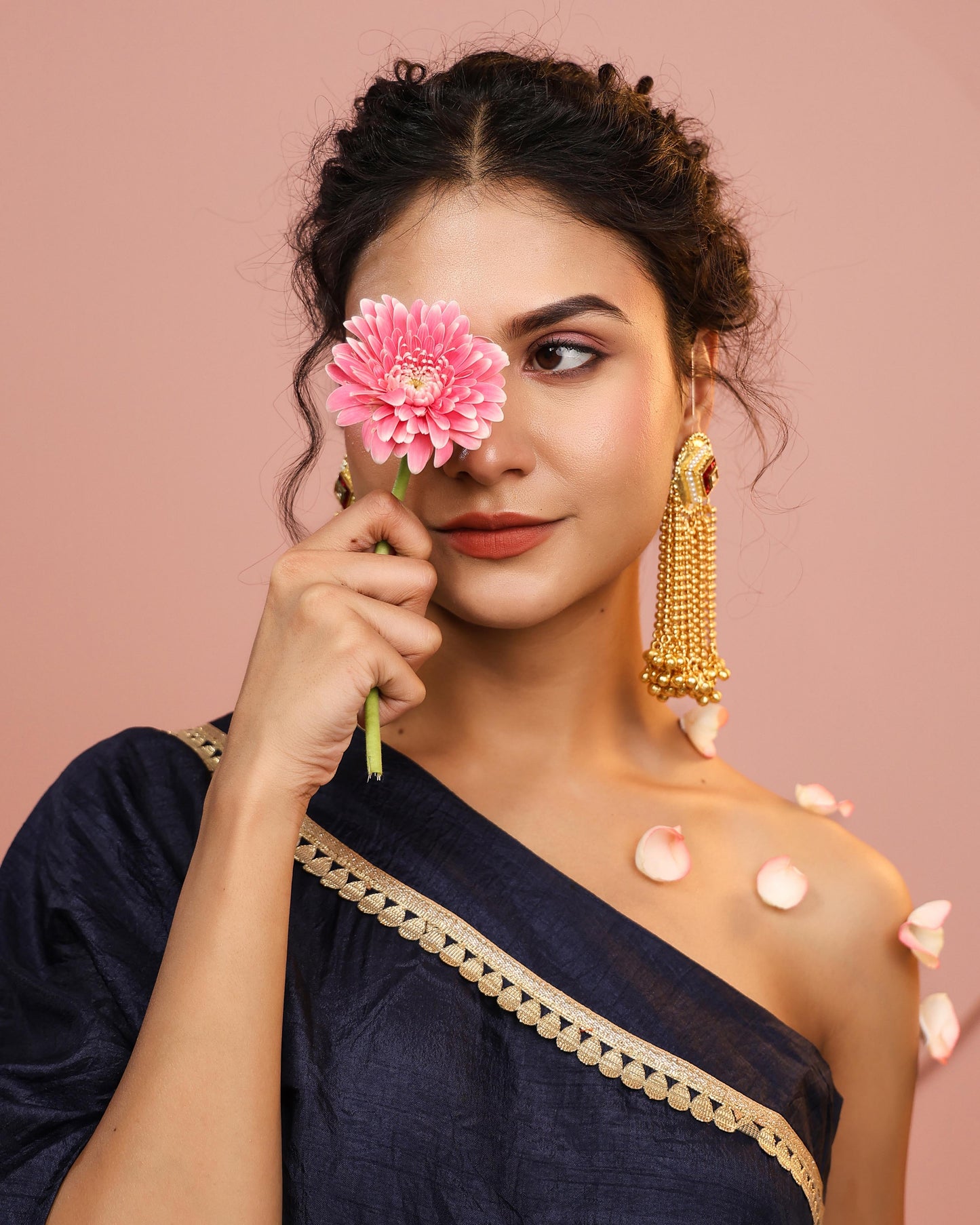 Mehar Chaand Latkan Pink Earrings (Invisible Kaan Chains Included)