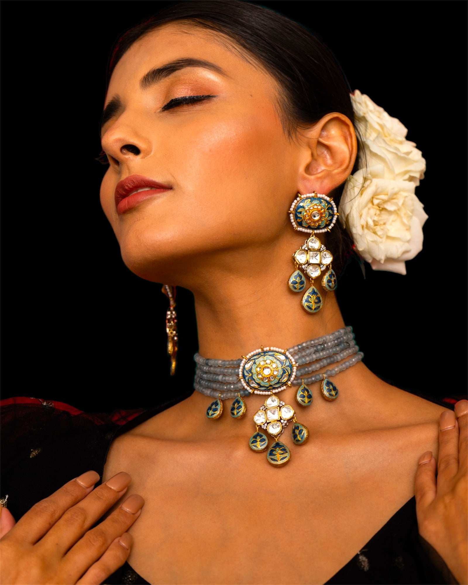 Elegance Redefined: Turquoise Meenakari and Moissanite Fusion Necklace Set - Pirohee by parul sharma