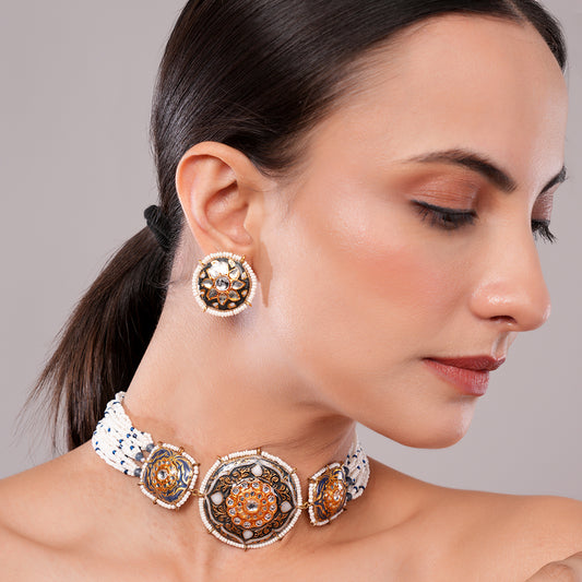 Surmayi Blue Meenakari Choker Set