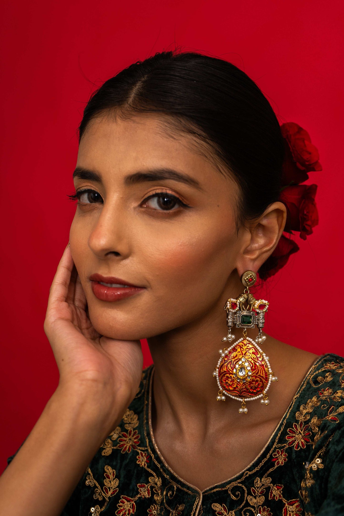 Anika Red Lion Motif Earrings - Pirohee by parul sharma