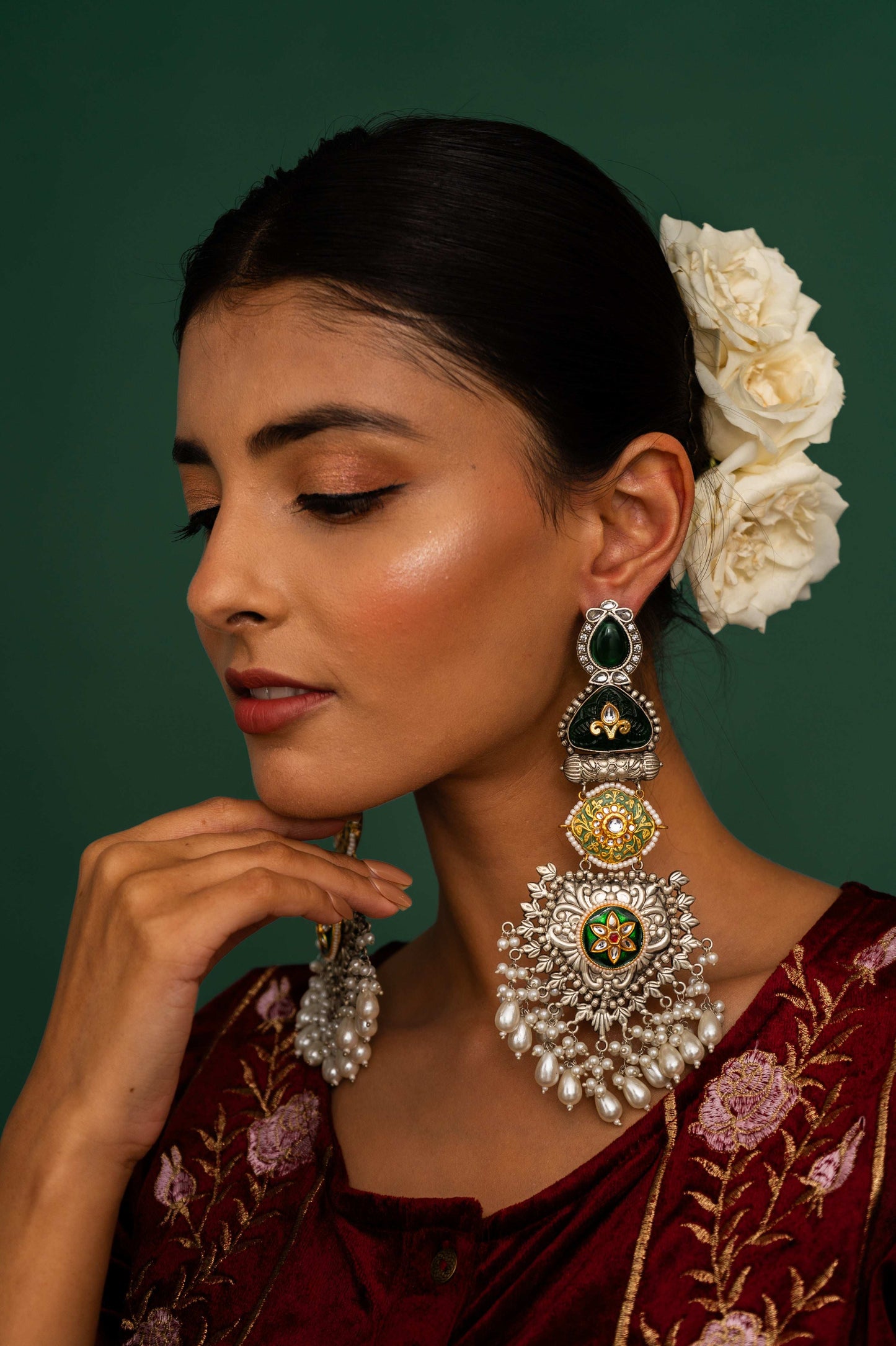 Zubeida Green Fusion Earrings - Pirohee by parul sharma