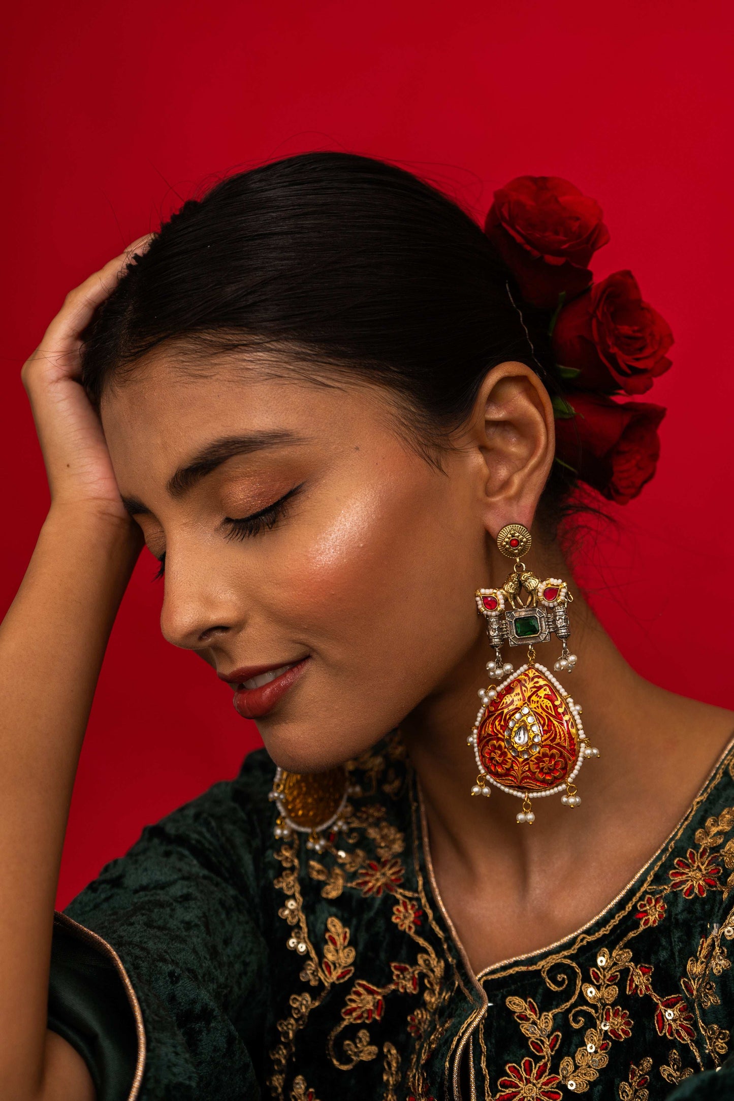 Anika Red Lion Motif Earrings - Pirohee by parul sharma
