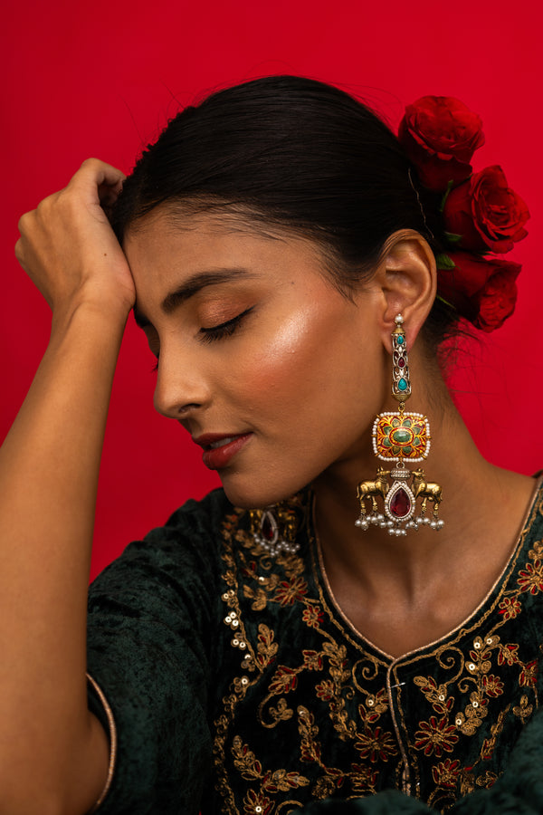 Dhara Red Bull Motif Earrings