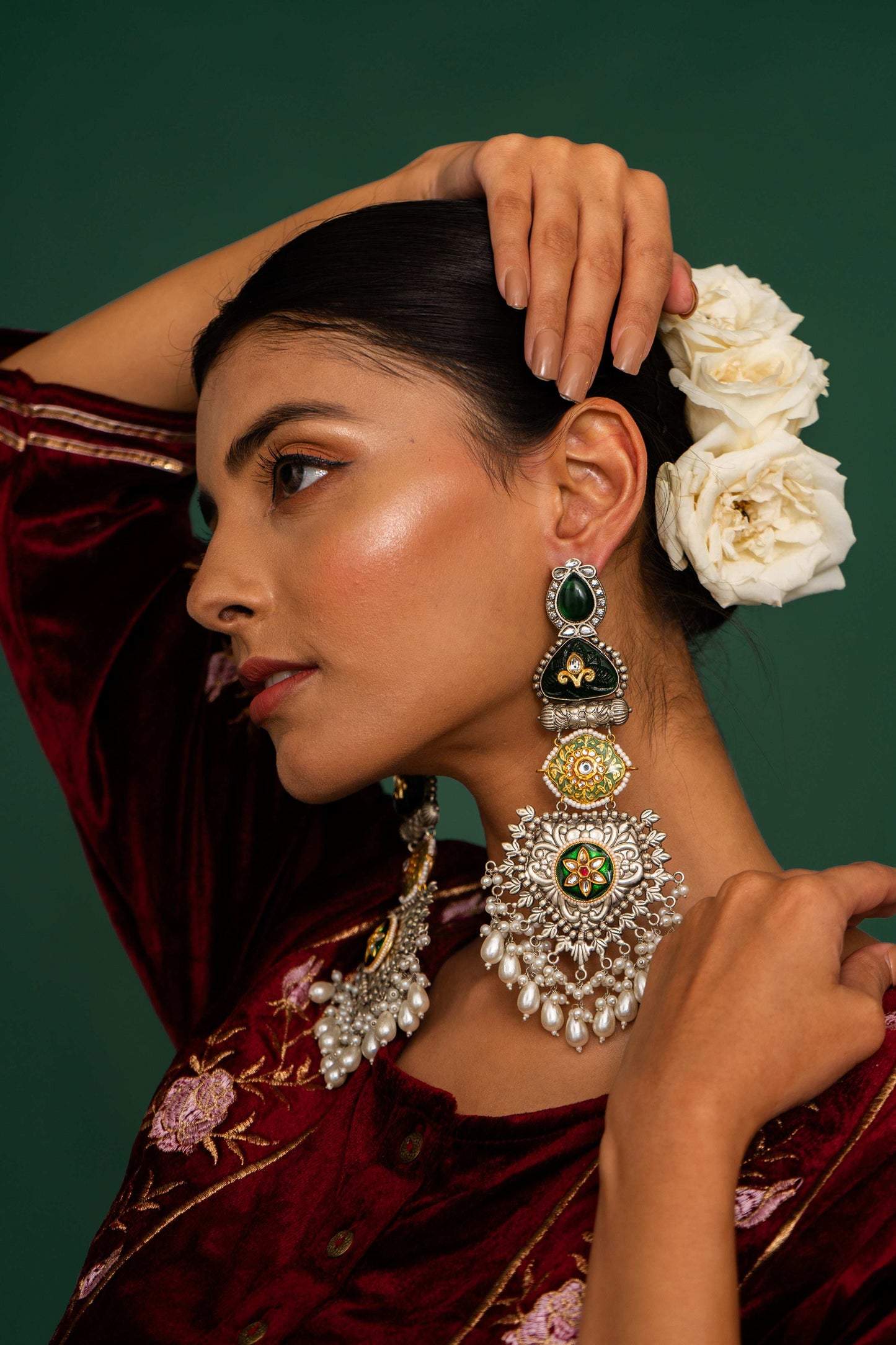Zubeida Green Fusion Earrings - Pirohee by parul sharma