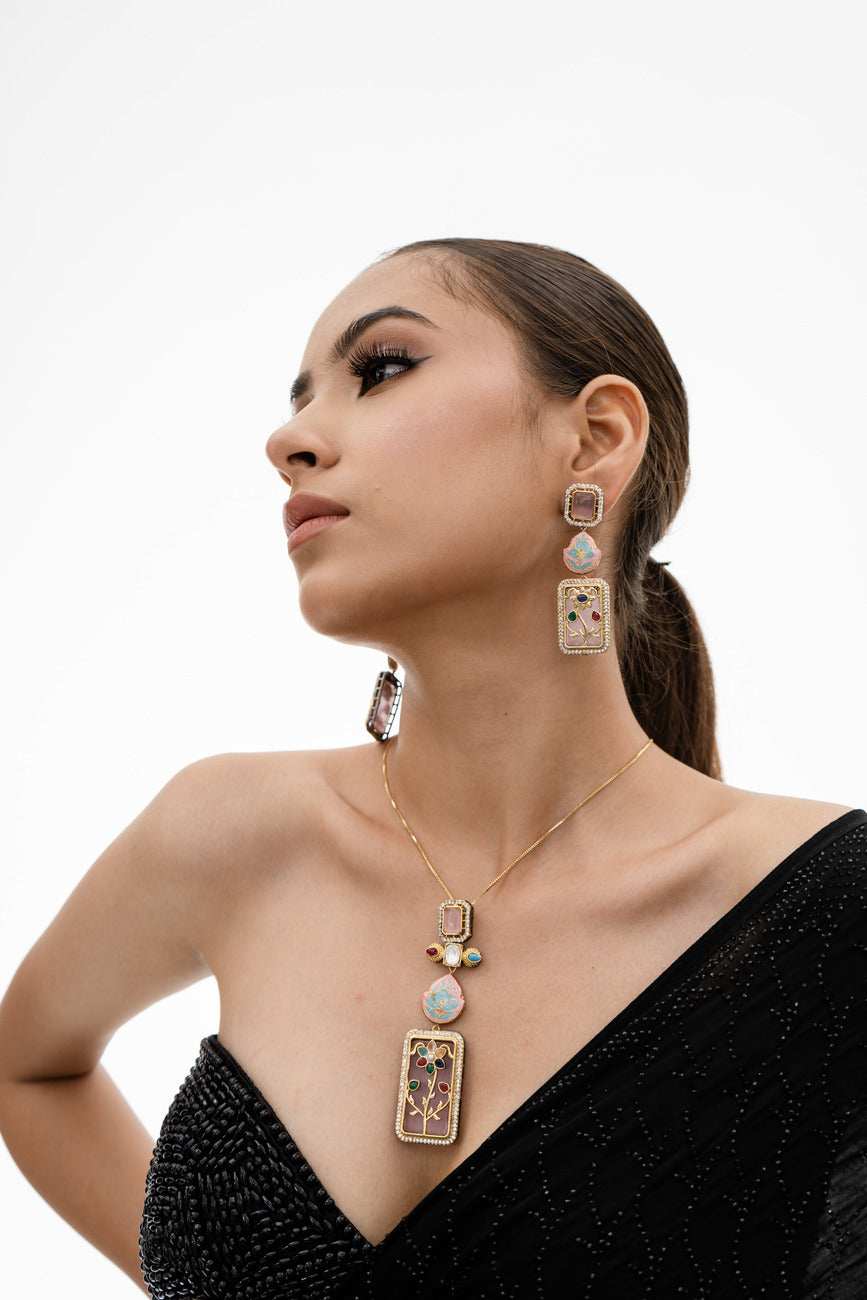 Parisa Pink Fusion Necklace Set - Pirohee by parul sharma