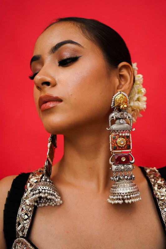 Parveen Red Jadau Jhumka Earrings - Pirohee by parul sharma