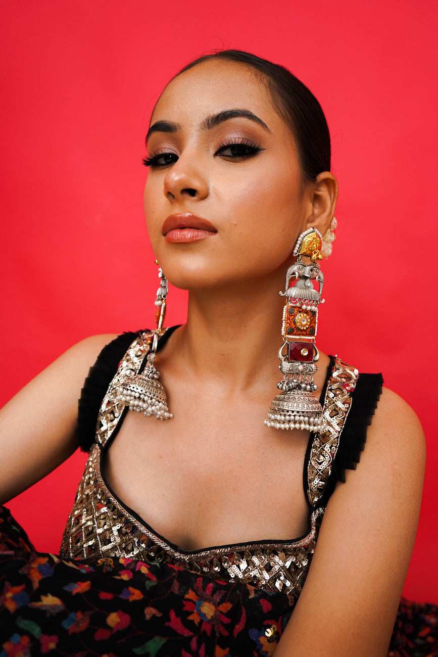 Parveen Red Jadau Jhumka Earrings - Pirohee by parul sharma