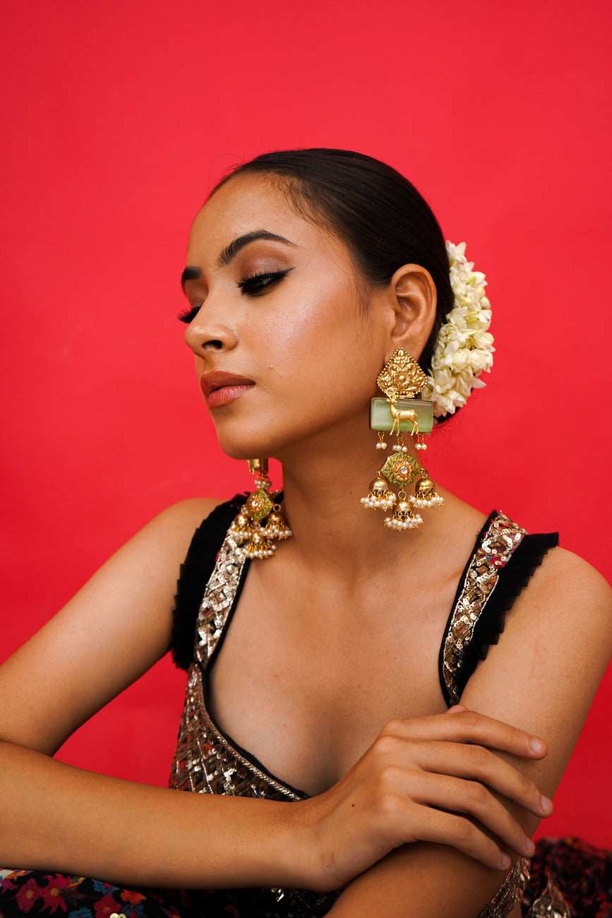 Fiza Mint Fusion Jhumka Earrings - Pirohee by parul sharma
