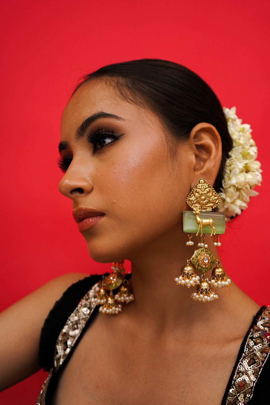 Fiza Mint Fusion Jhumka Earrings - Pirohee by parul sharma