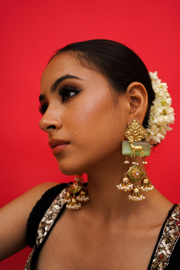 Fiza Mint Fusion Jhumka Earrings