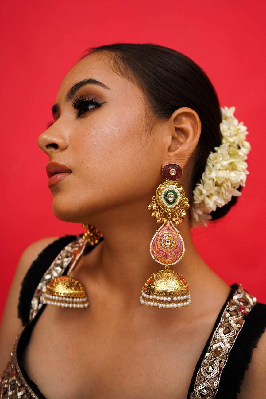 Gulmina Magenta Jhumka Earrings - Pirohee by parul sharma