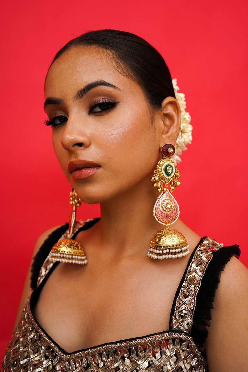 Gulmina Magenta Jhumka Earrings - Pirohee by parul sharma