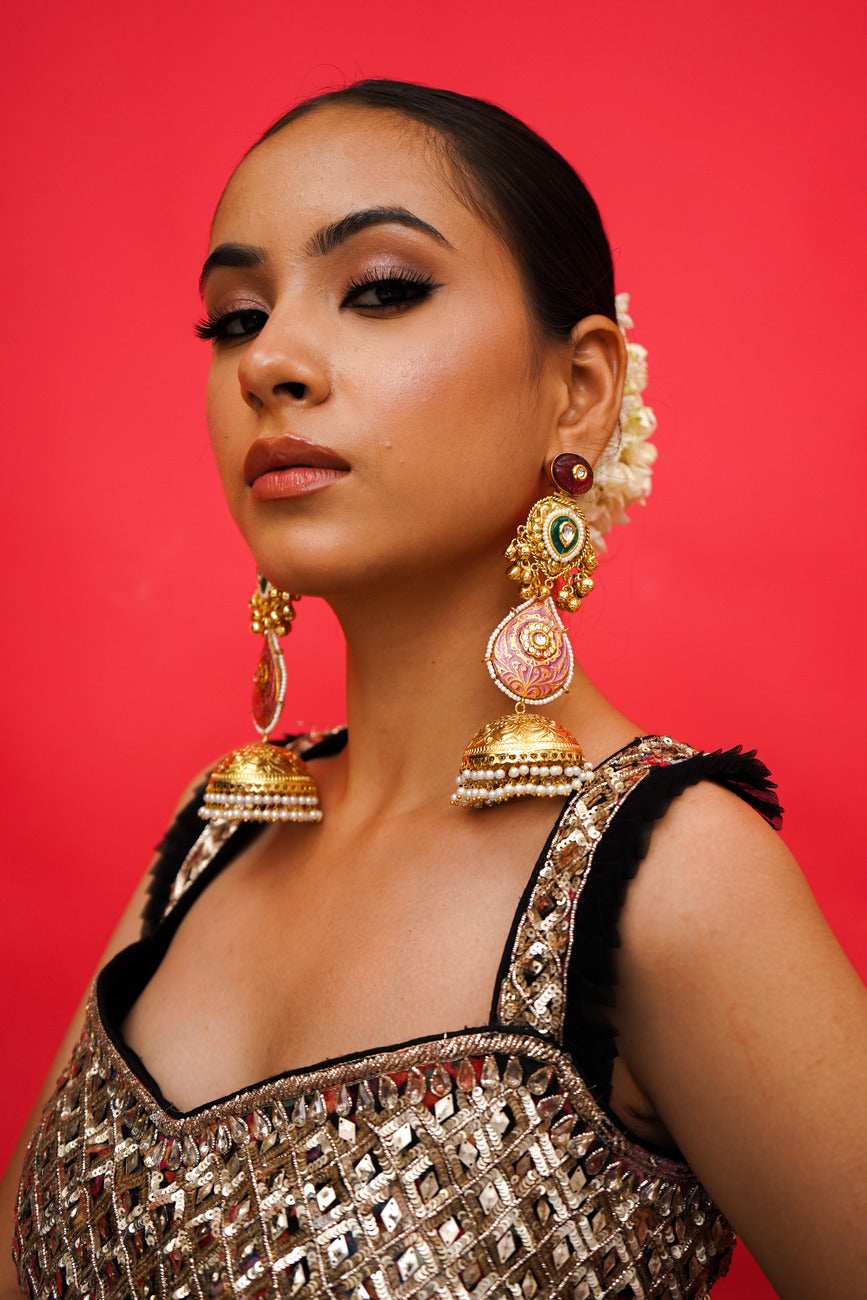 Gulmina Magenta Jhumka Earrings - Pirohee by parul sharma