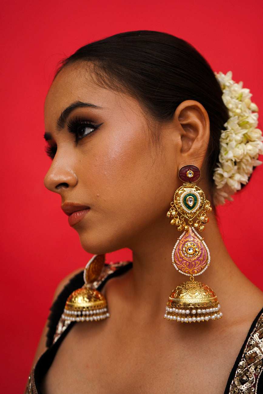 Gulmina Magenta Jhumka Earrings - Pirohee by parul sharma