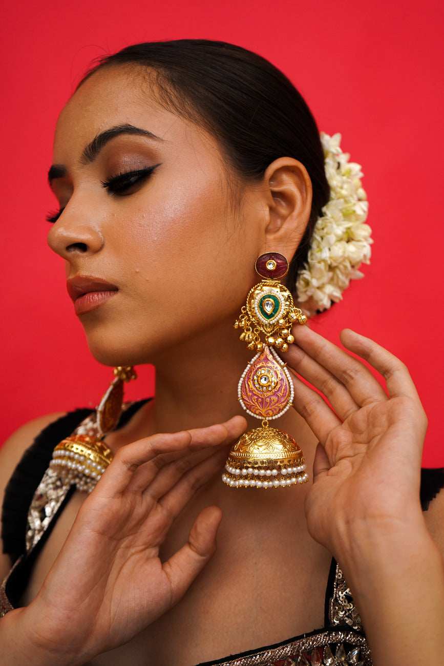 Gulmina Magenta Jhumka Earrings - Pirohee by parul sharma