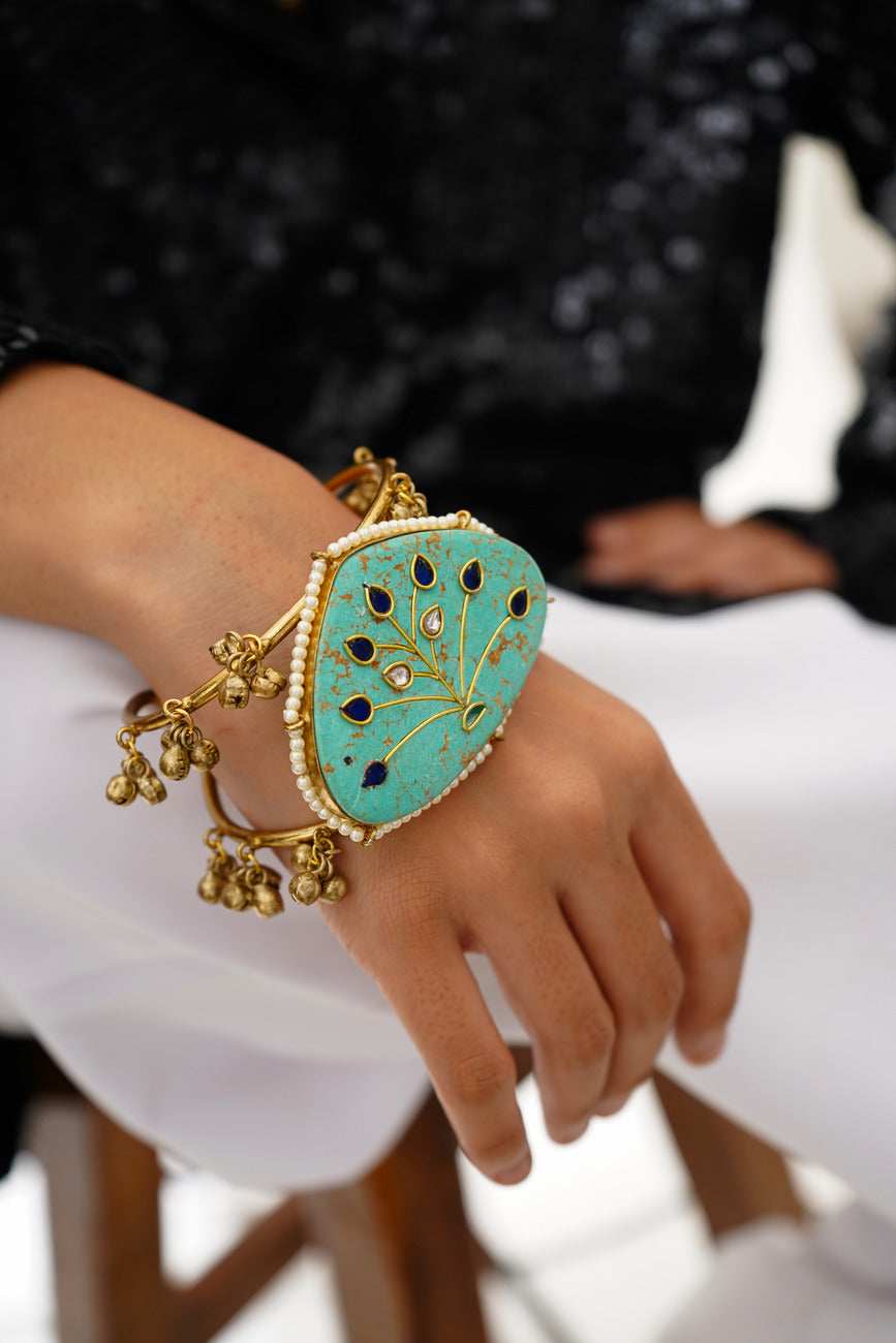 Dina Turquoise Handcuff / Bracelet - Pirohee by parul sharma