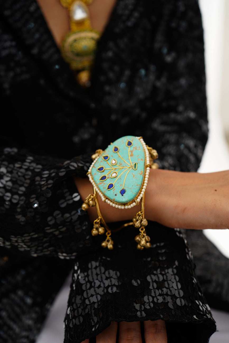 Dina Turquoise Handcuff / Bracelet - Pirohee by parul sharma