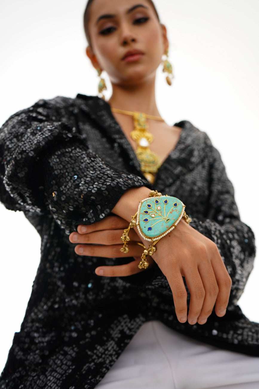 Dina Turquoise Handcuff / Bracelet - Pirohee by parul sharma