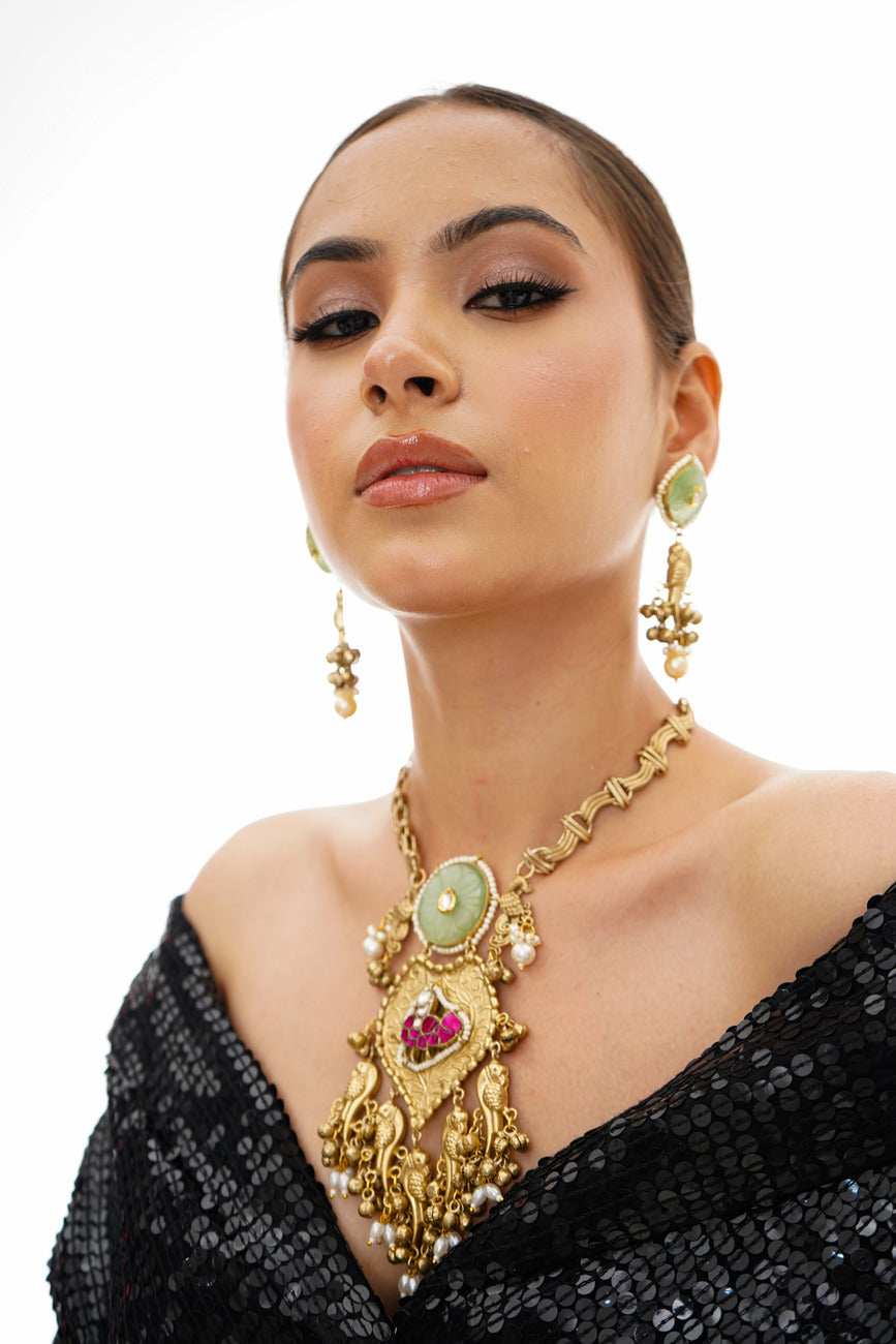 Raasha Multicolour Gold Plated Jadau Kundan Necklace Set - Pirohee by parul sharma
