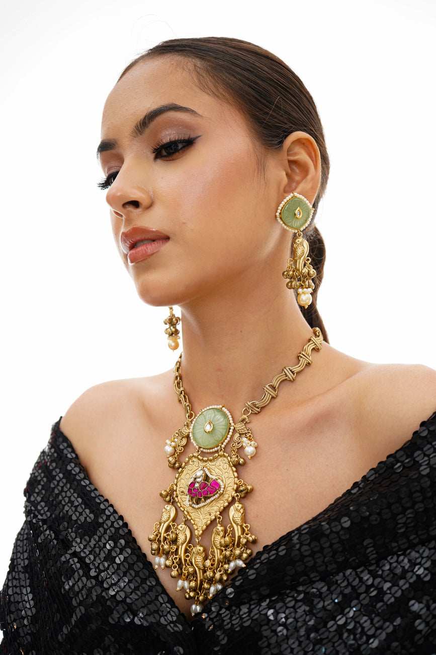 Raasha Multicolour Gold Plated Jadau Kundan Necklace Set - Pirohee by parul sharma