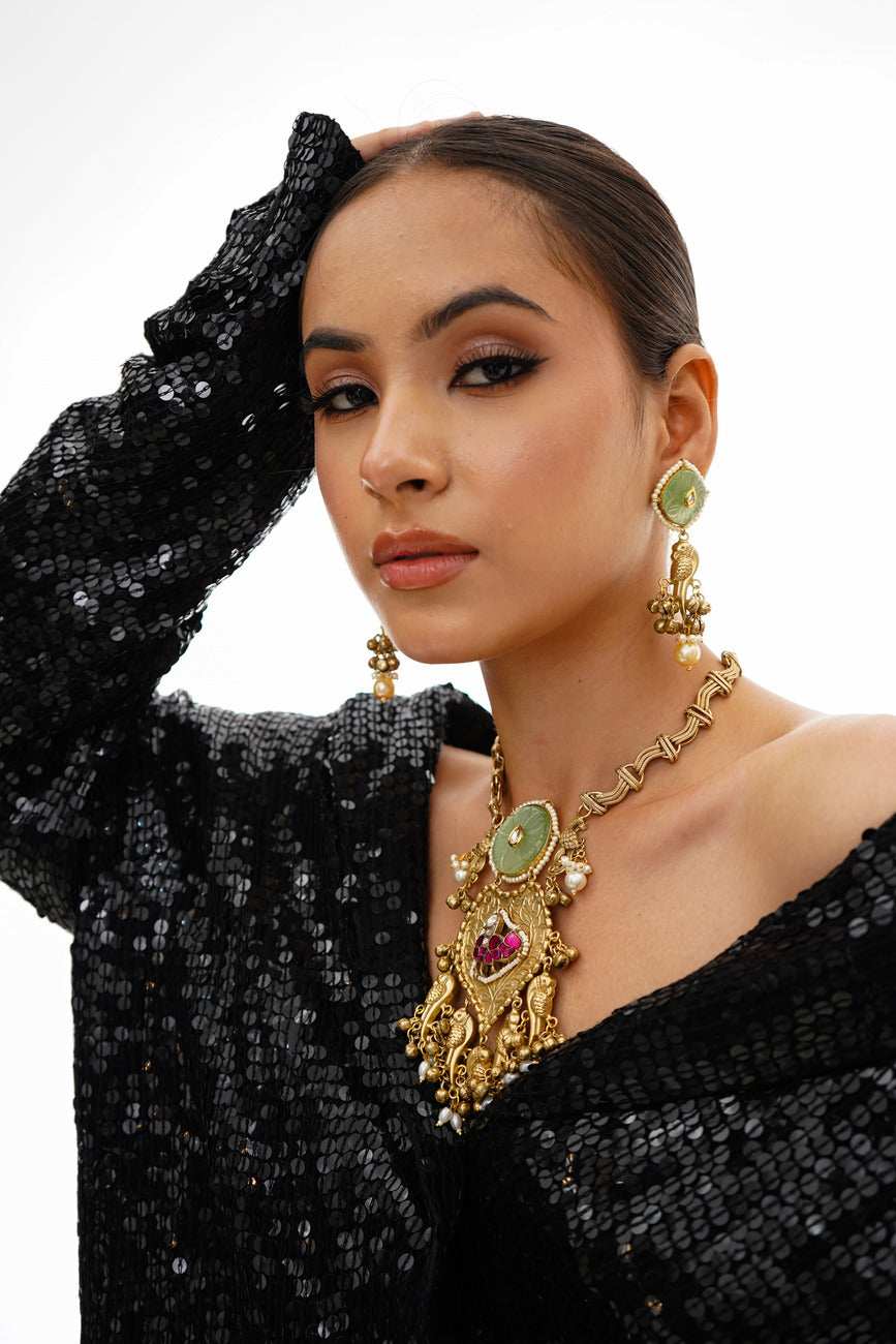 Raasha Multicolour Gold Plated Jadau Kundan Necklace Set - Pirohee by parul sharma