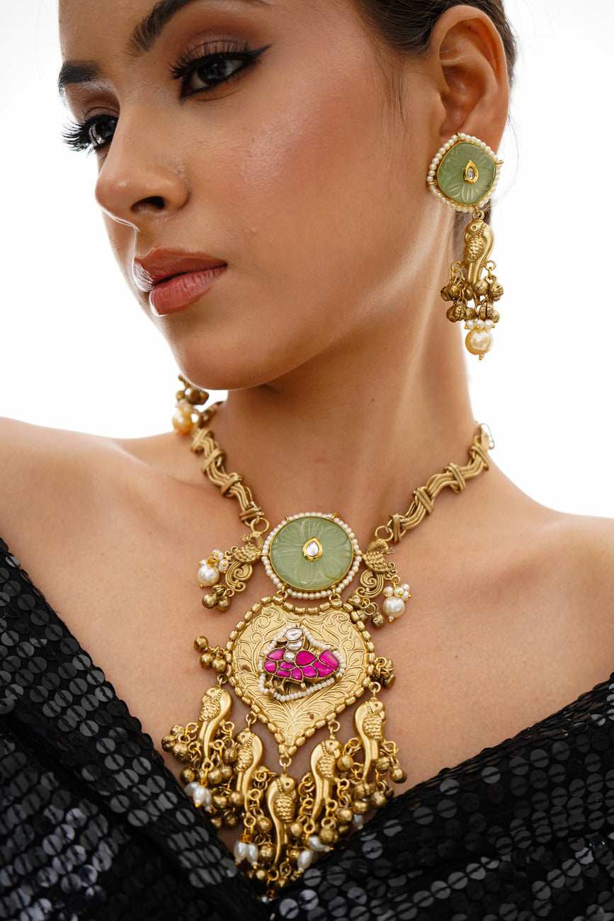 Raasha Multicolour Gold Plated Jadau Kundan Necklace Set - Pirohee by parul sharma