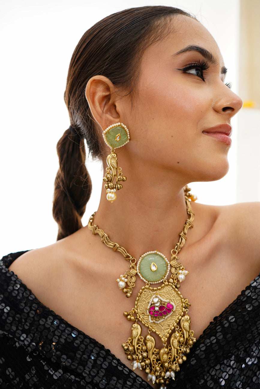 Raasha Multicolour Gold Plated Jadau Kundan Necklace Set - Pirohee by parul sharma