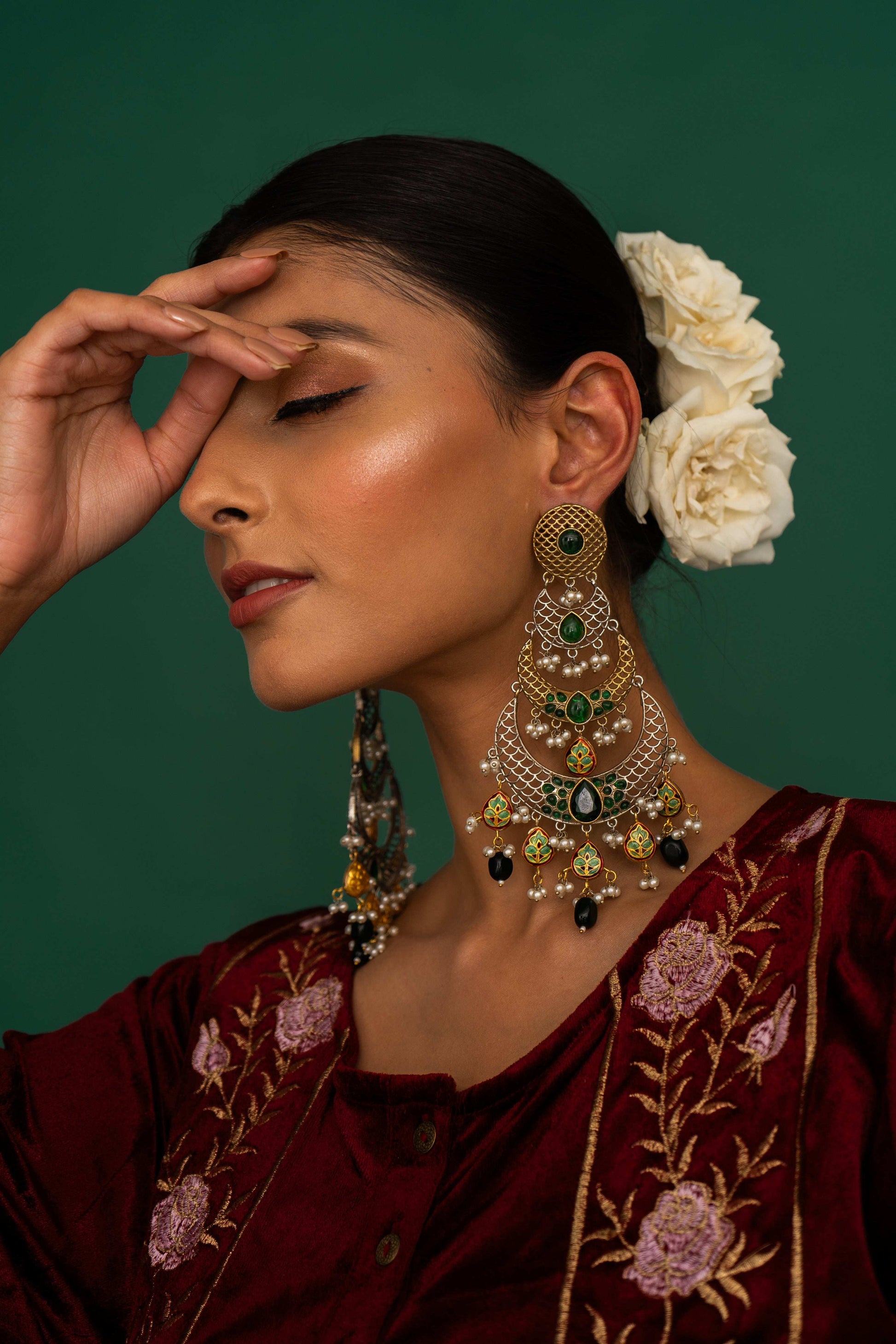 Eesha Green Chandbali Earrings - Pirohee by parul sharma