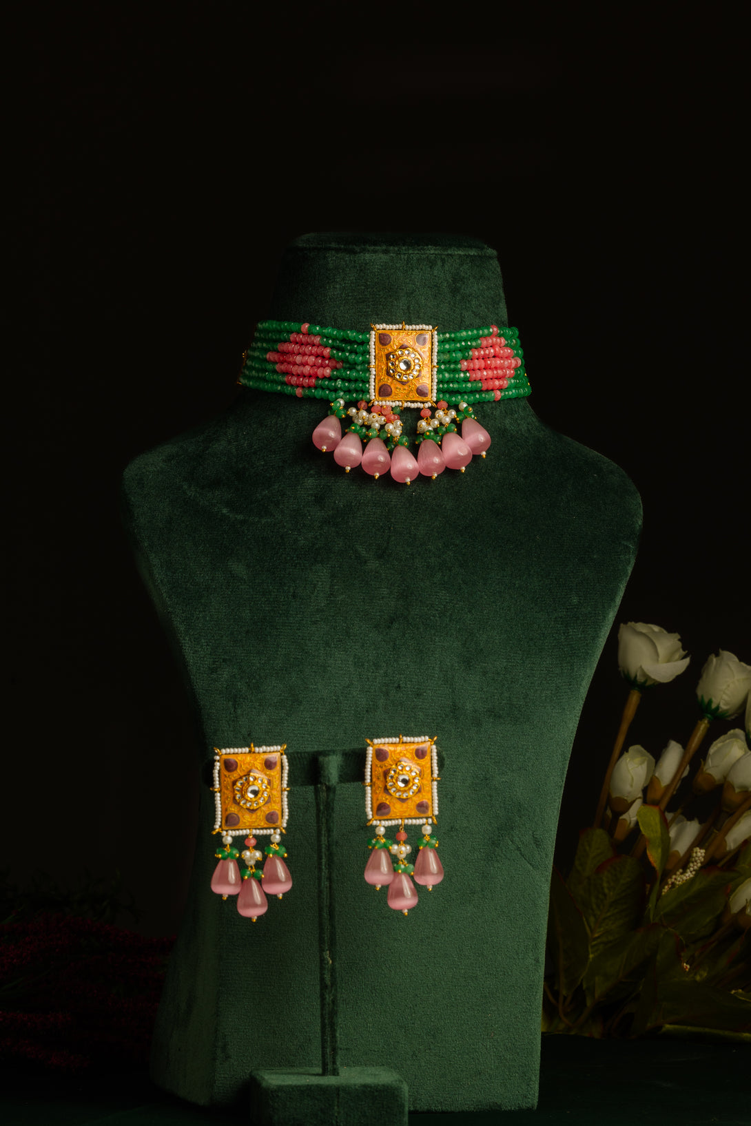 Breathtaking Coral Meenakari Necklace Set - Pirohee by parul sharma