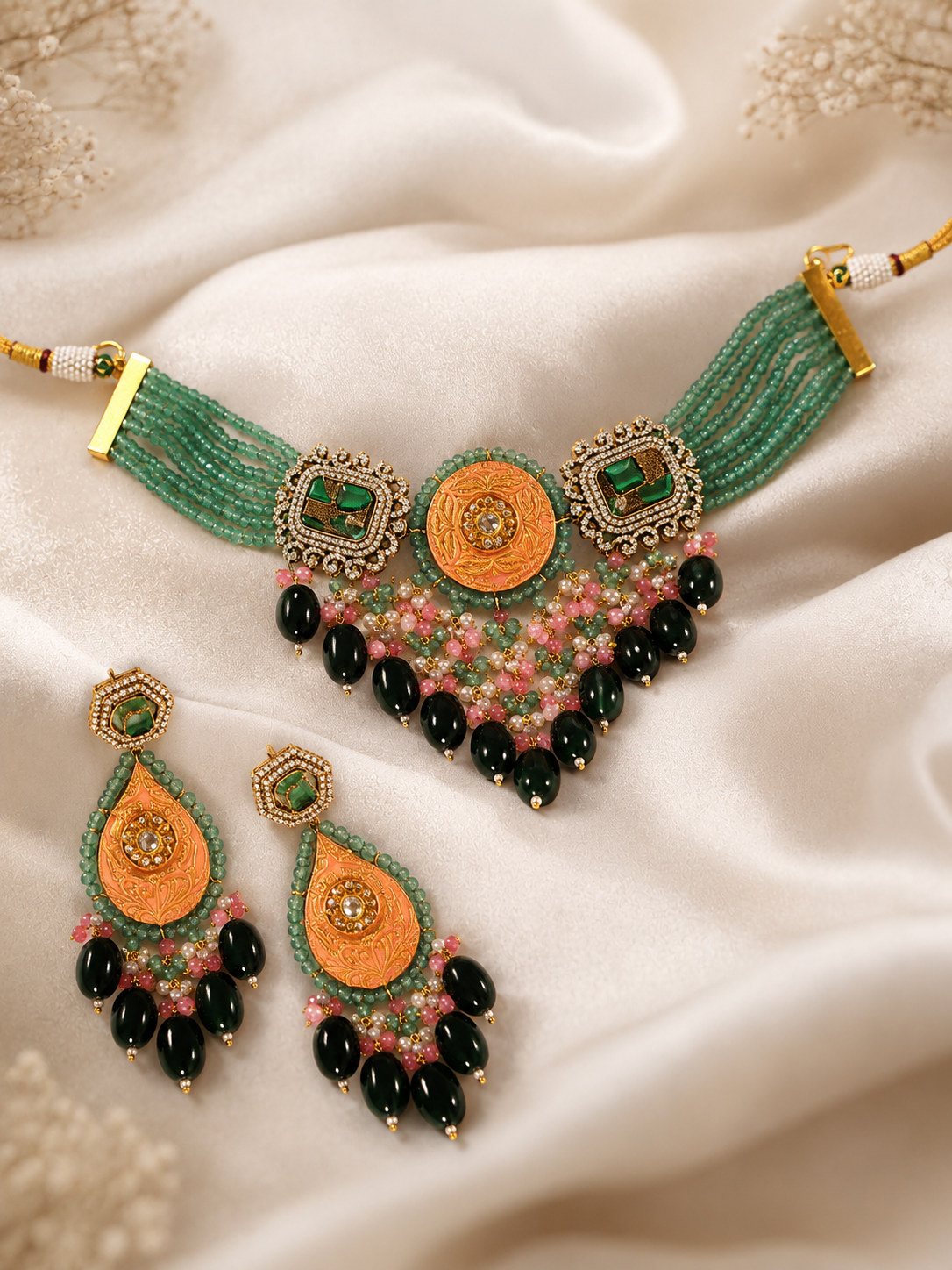 Mira Emerald Jade Necklace Set