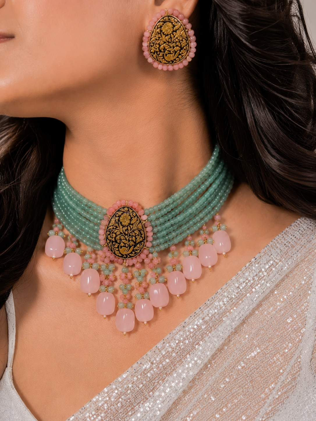 Alluring Moon Pink Choker Set
