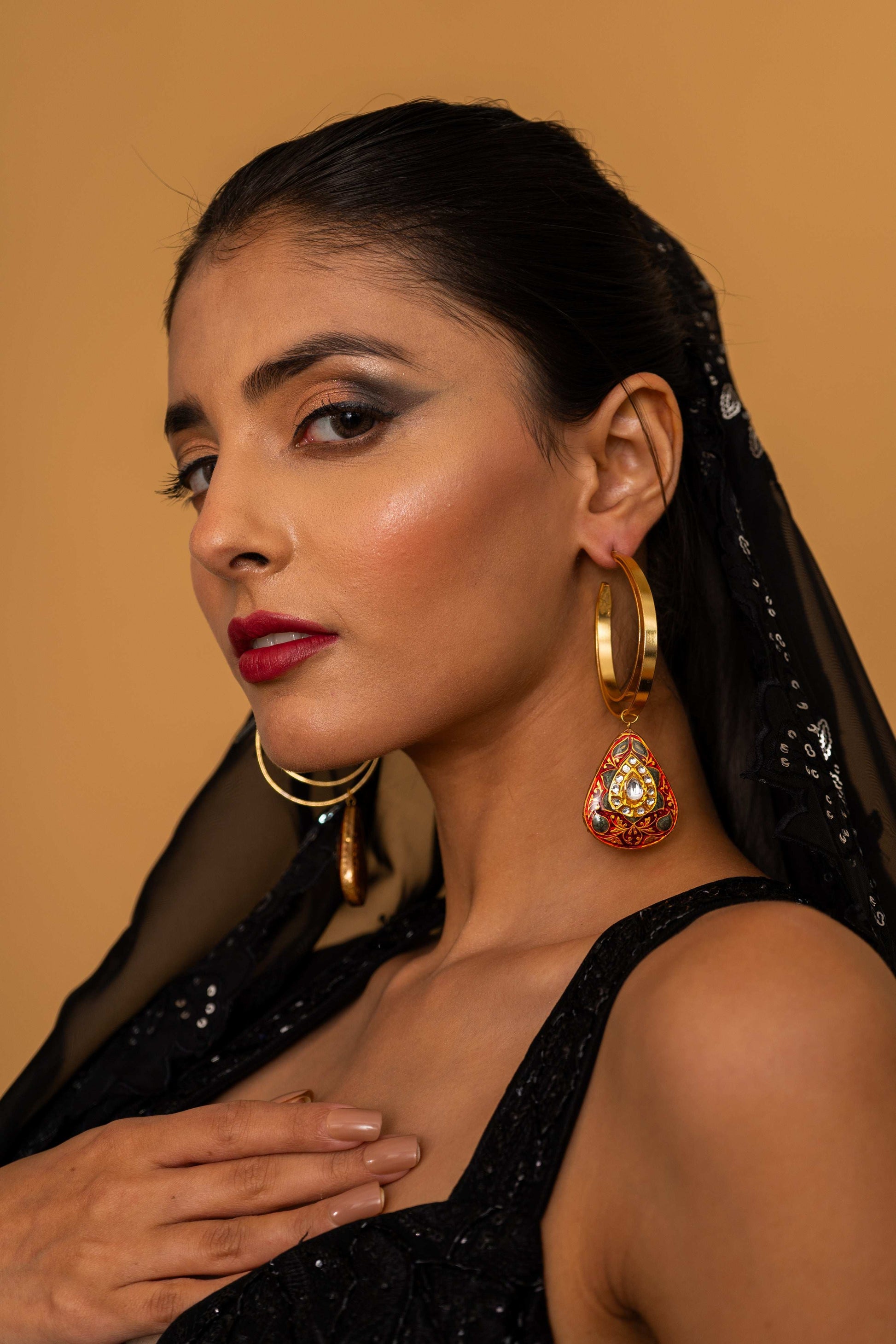 Ayla Red Hoop Earrings - Pirohee by parul sharma