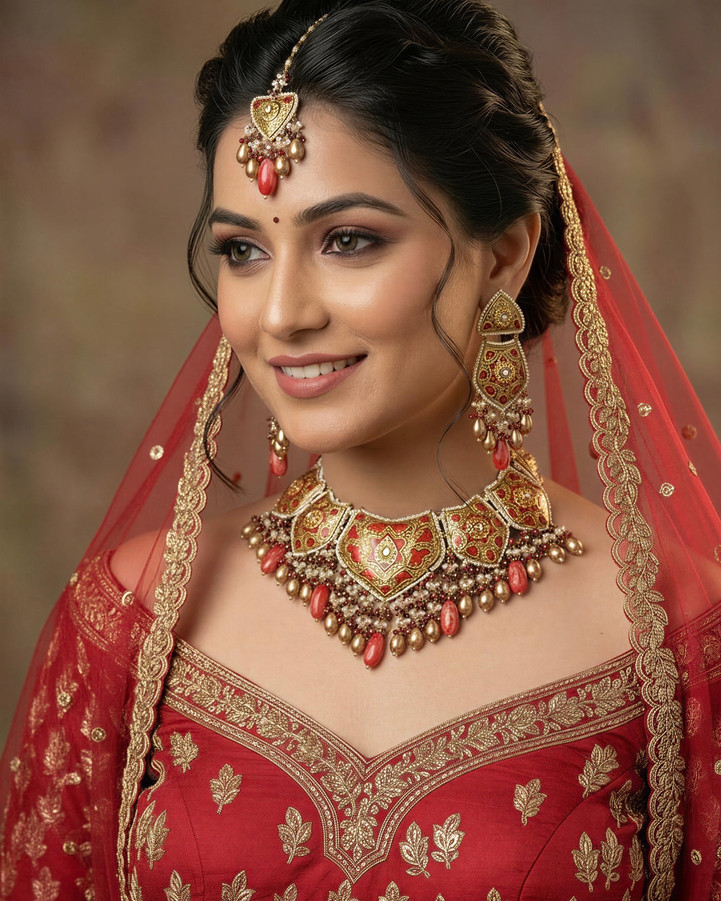 Mahjabeen Aquamarine & Maroon Bridal Set With Tika