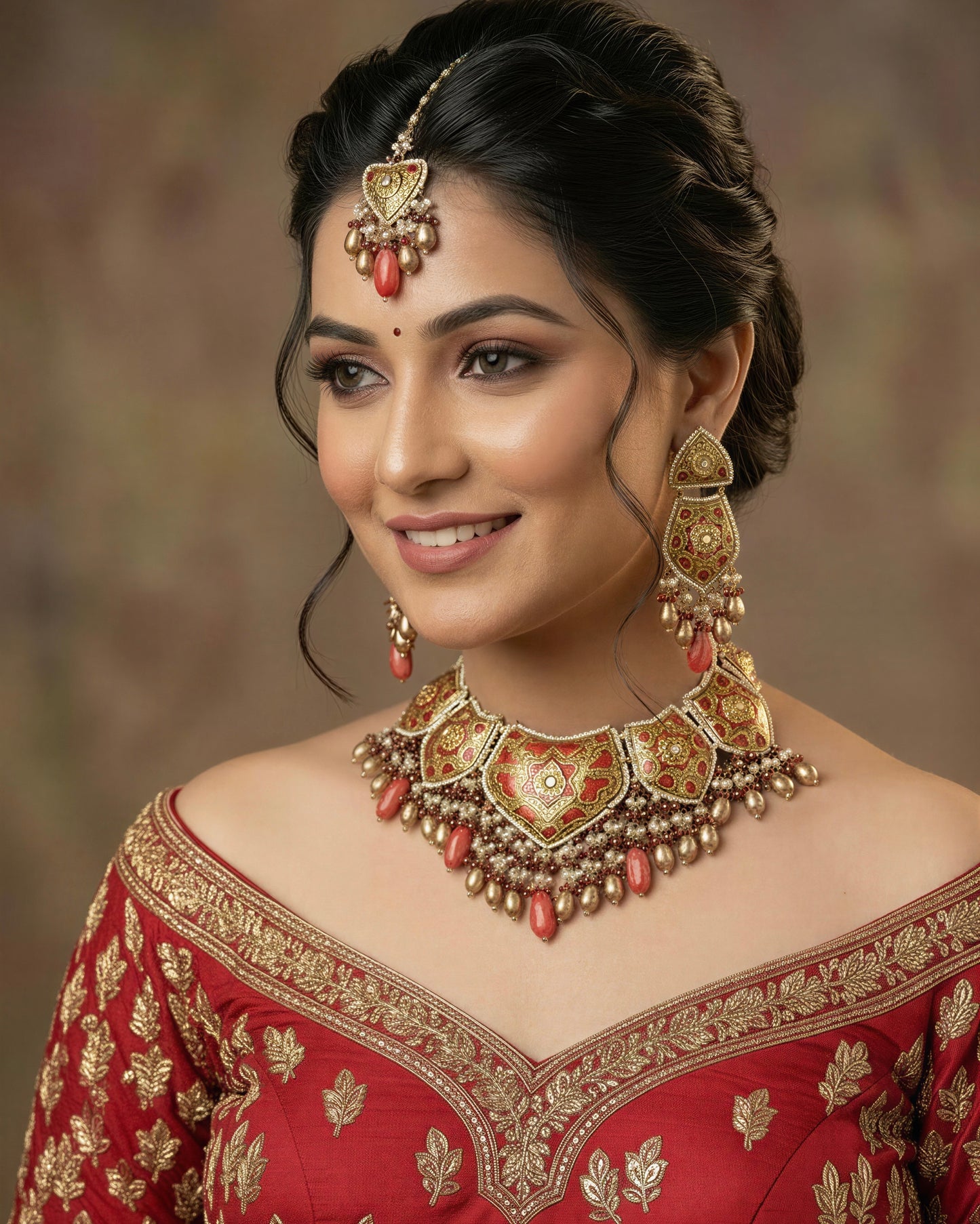 Mahjabeen Aquamarine & Maroon Bridal Set With Tika