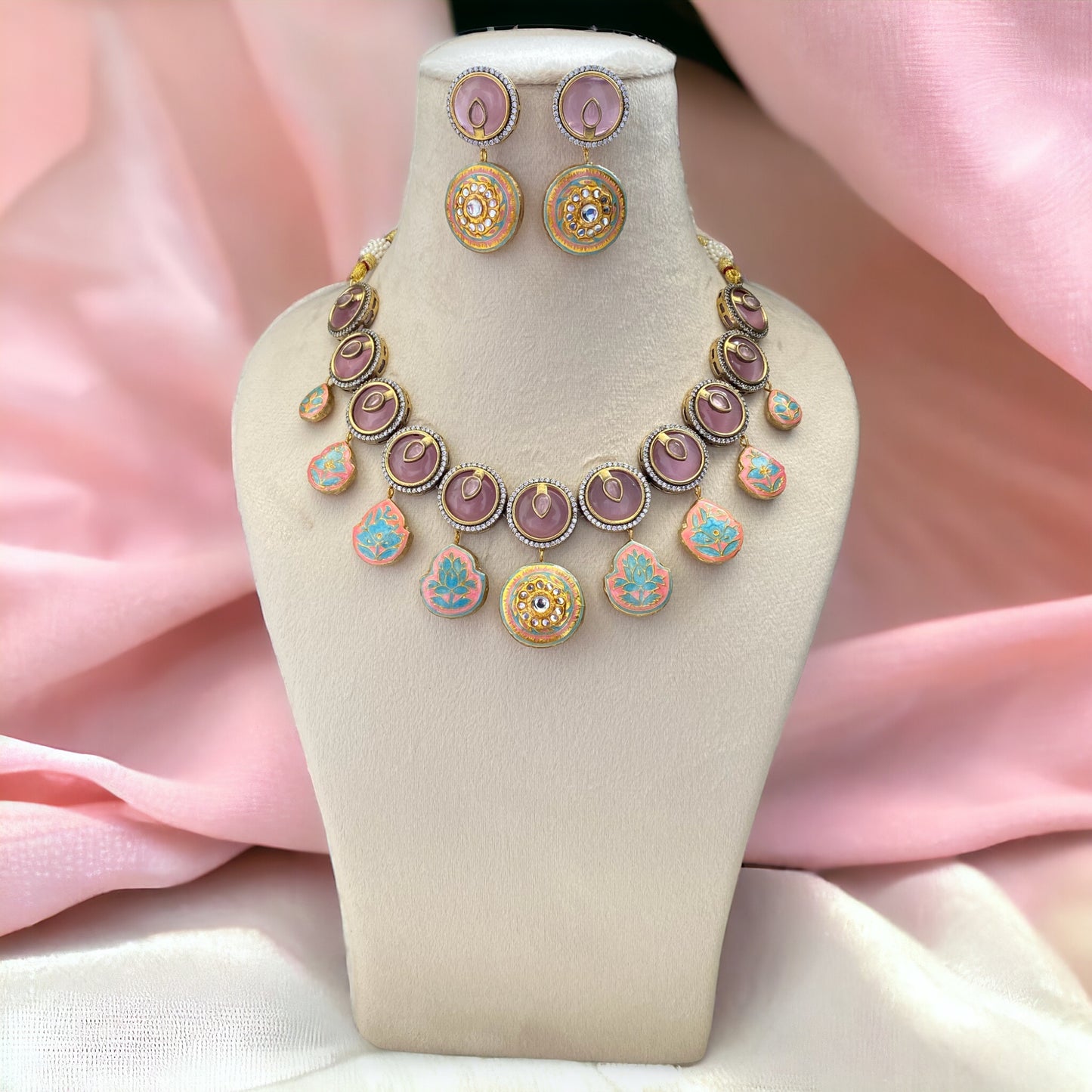 Amna Lotus Pink Fusion Necklace Set
