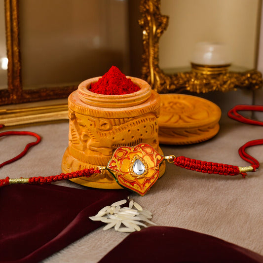 Blissful Gold Plated Red Kundan Meenakari Rakhi