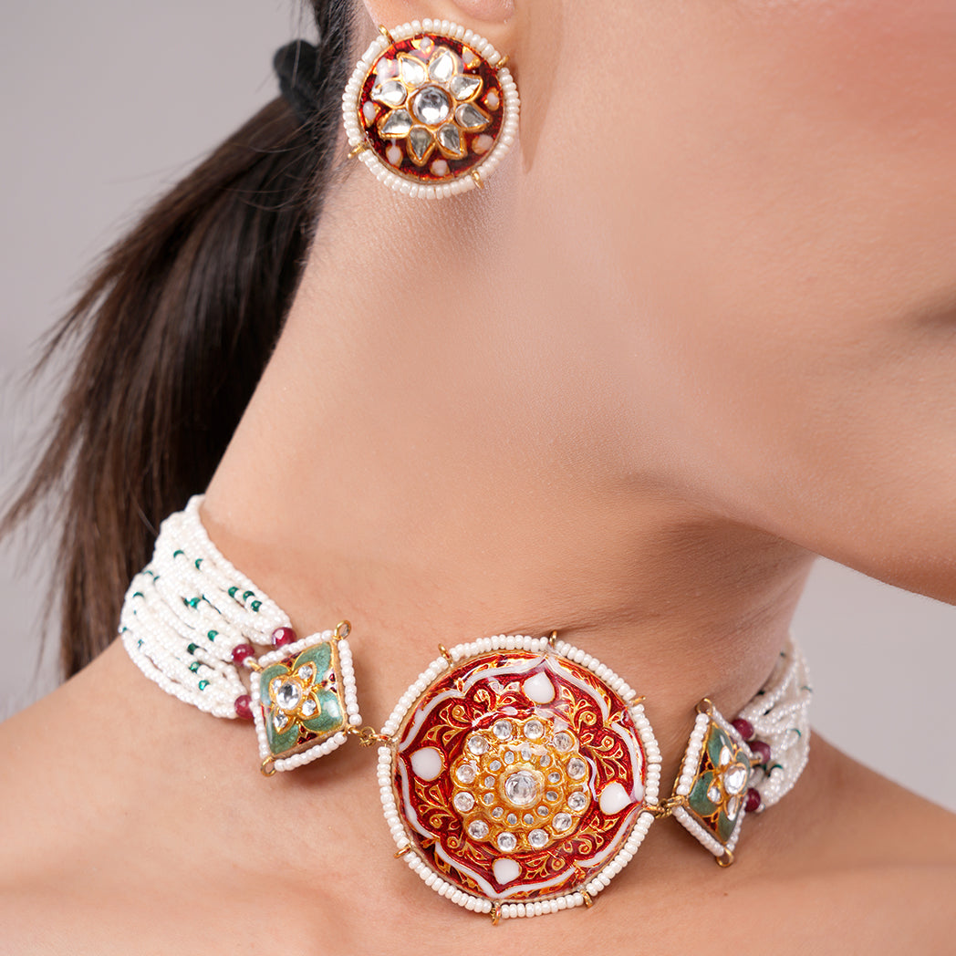 Surmayi Red Meenakari Choker Set
