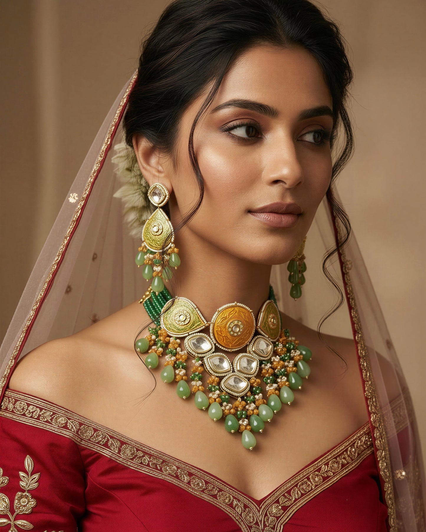 Rooh Mint Polki Necklace Set