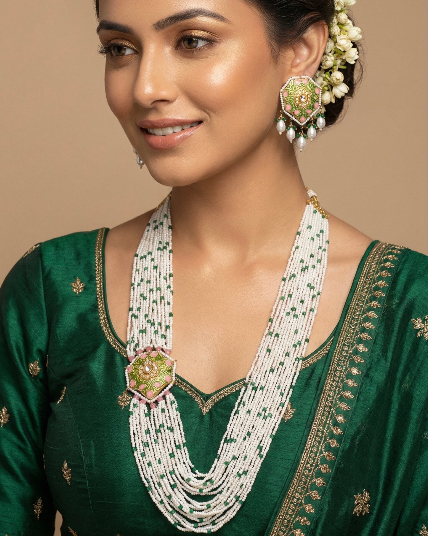 Saira Green Meenakari Necklace Set