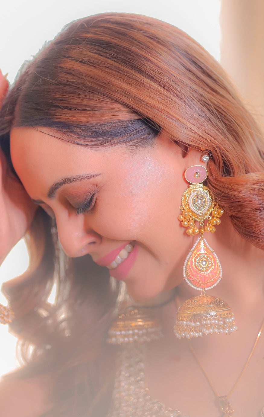 Gulmina Pink Jhumka Earrings - Pirohee by parul sharma