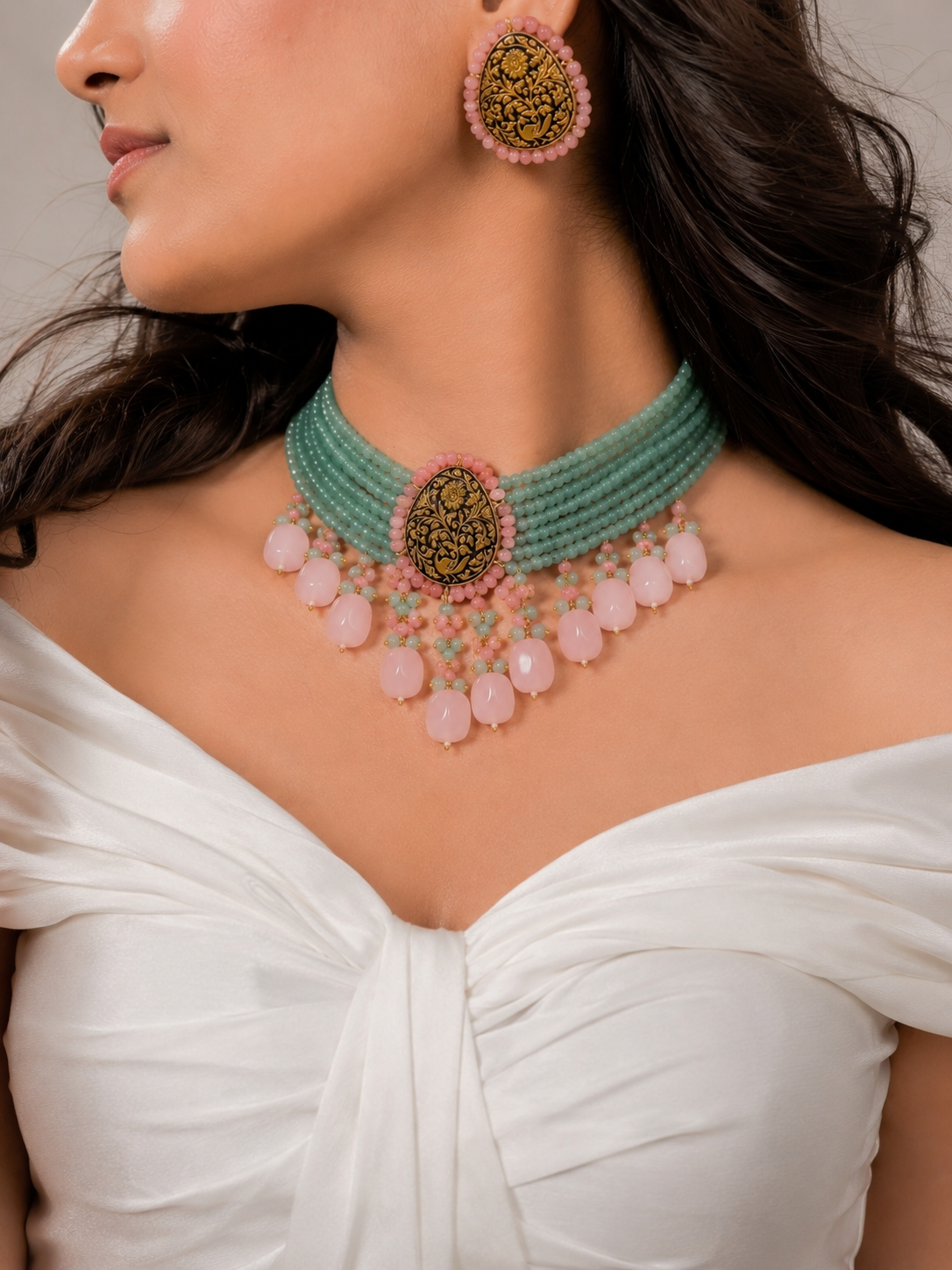 Alluring Moon Pink Choker Set