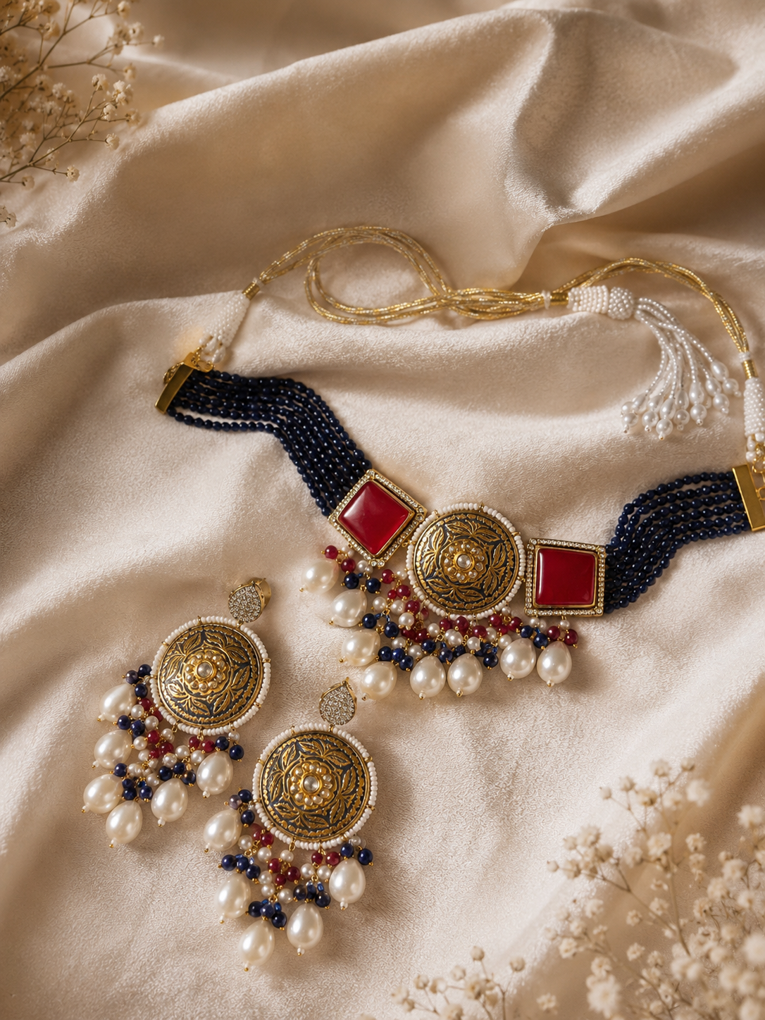 Midnight Blue Ruby Pearl Choker